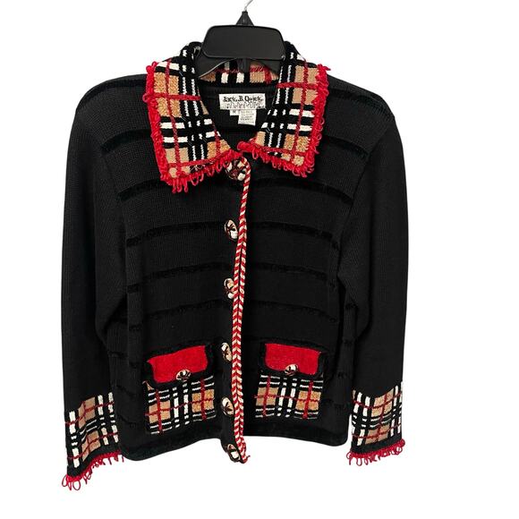 Vintage Jack B Quick Button Front Designer Plaid Collared Sweater Womens Medium - Picture 1 of 7